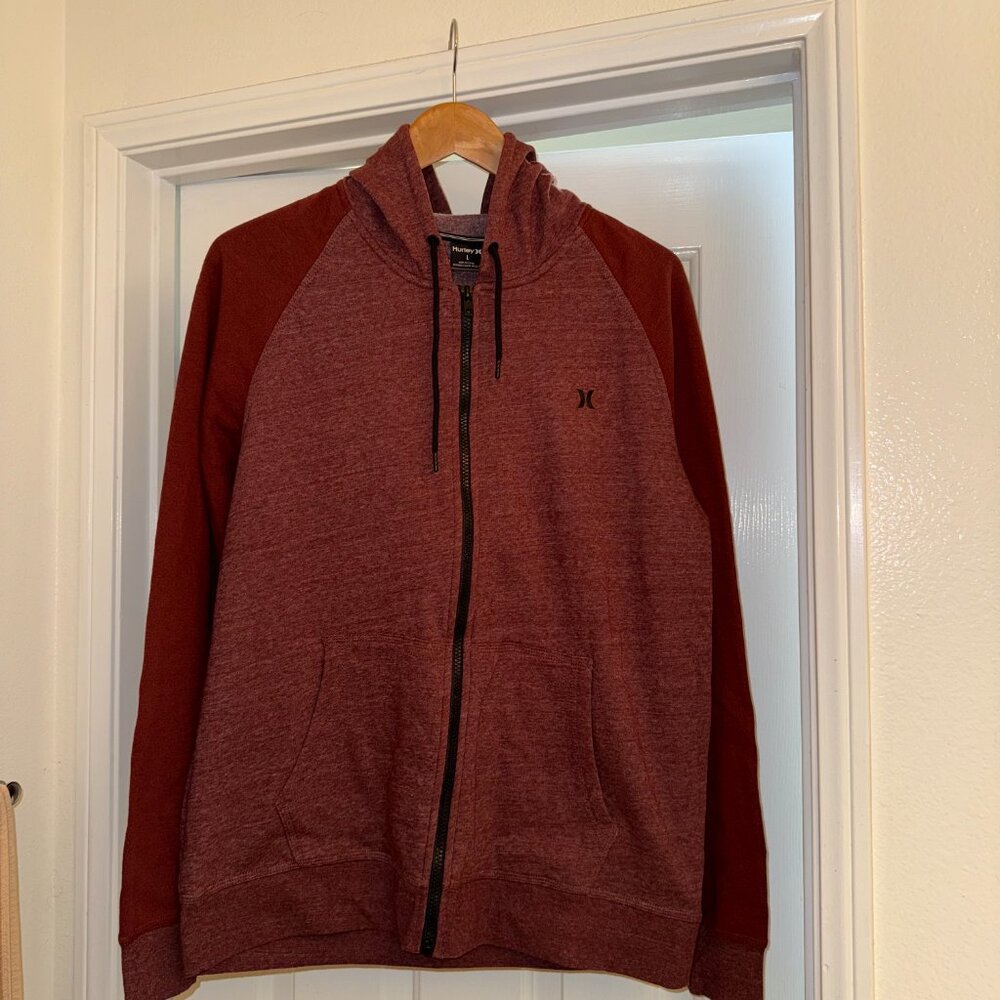 Hurley Full Zip Hoodie Burgundy Heather Red Zip Up Sweatshirt Size L